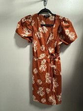 Madewell Fall Floral Puff Sleeve Wrap Mini Dress Orange Rust Size Small
