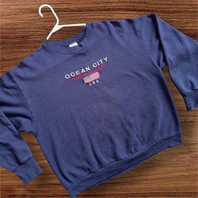 Vintage Ocean City Maryland Flag Crewneck Sweatshirt XL Navy Blue 90s Delta Rare