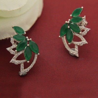 2.40Ct Marquise Cut Simulated Green Emerald Stud Earrings 14K White Gold Plated