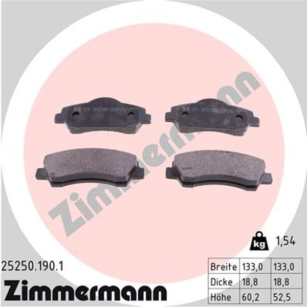 Zimmermann Bremsbelagsatz Scheibenbremse 25250.190.1 FüR SW Cactus 308 Elysee C4-image