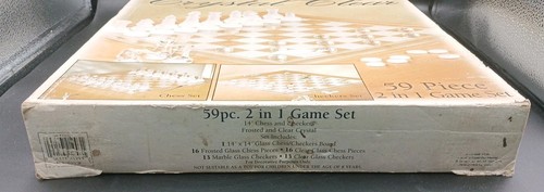 59-Piece Chess and Checkers Board Frosted & Clear Glass Crystal 2 in 1 Game Set - Picture 2 of 6