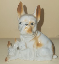 BULLDOG FRANCÉS MAMÁ PORCELANA VINTAGE CON 2 CACHORROS HECHO EN JAPÓN