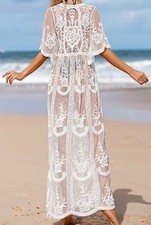 Maxi Wedding Dress M White Lace 100 Cotton Spring Summer Sheer Boho Minimalist