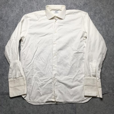 Brioni Dress Shirt Mens 17.5 White French Cuff Classic Fit Italy Neiman Marcus