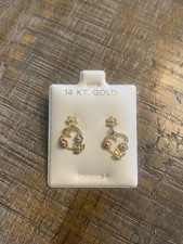 14k Gold Heart With Floral Print Earrings