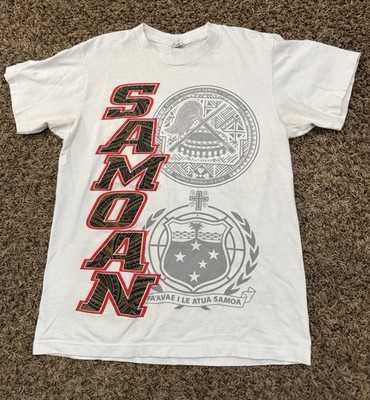 Shaka Wear Samoan White Red Cotton T-Shirt Double Sided Mens Size Medium