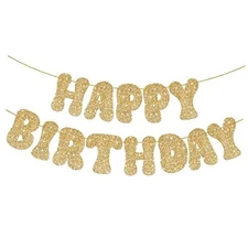 KatchOn, Glitter Gold Happy Birthday Banner Prestrung - 10 Feet | Gold Happy 