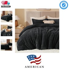 Fleece California King Comforter Set -Super Soft  Warm Fluffy Black Bedding,...