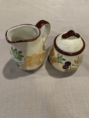 Vintage Alco Industries Inc Creamer And Sugar Bowl Ceramic Grapes Hand Painted
