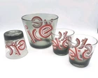 Federal Glass Barware Set Ice Bucket, 3 Highball Etc. Drink Party Glasses Vtg