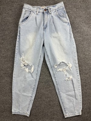 Vibrant M.I.U Jeans Womens Large Light Wash Distressed Mom High Rise Tapered