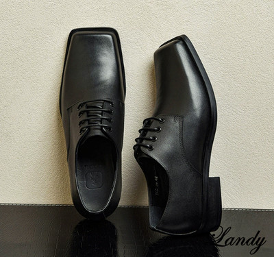 Mens Square Toe Genuine Leather Dress Formal Business Lace Up Derby Shoes Dark
