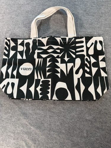 Vuori Limited Edition Canvas Tote Bag Black White Abstract Graphic Logo Large