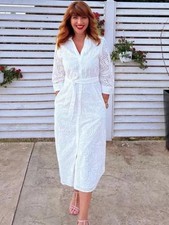 ZARA ZW EMBROIDERED EYELIT DRESS WITH BELT Sz M L WHITE 3129/265 NWT