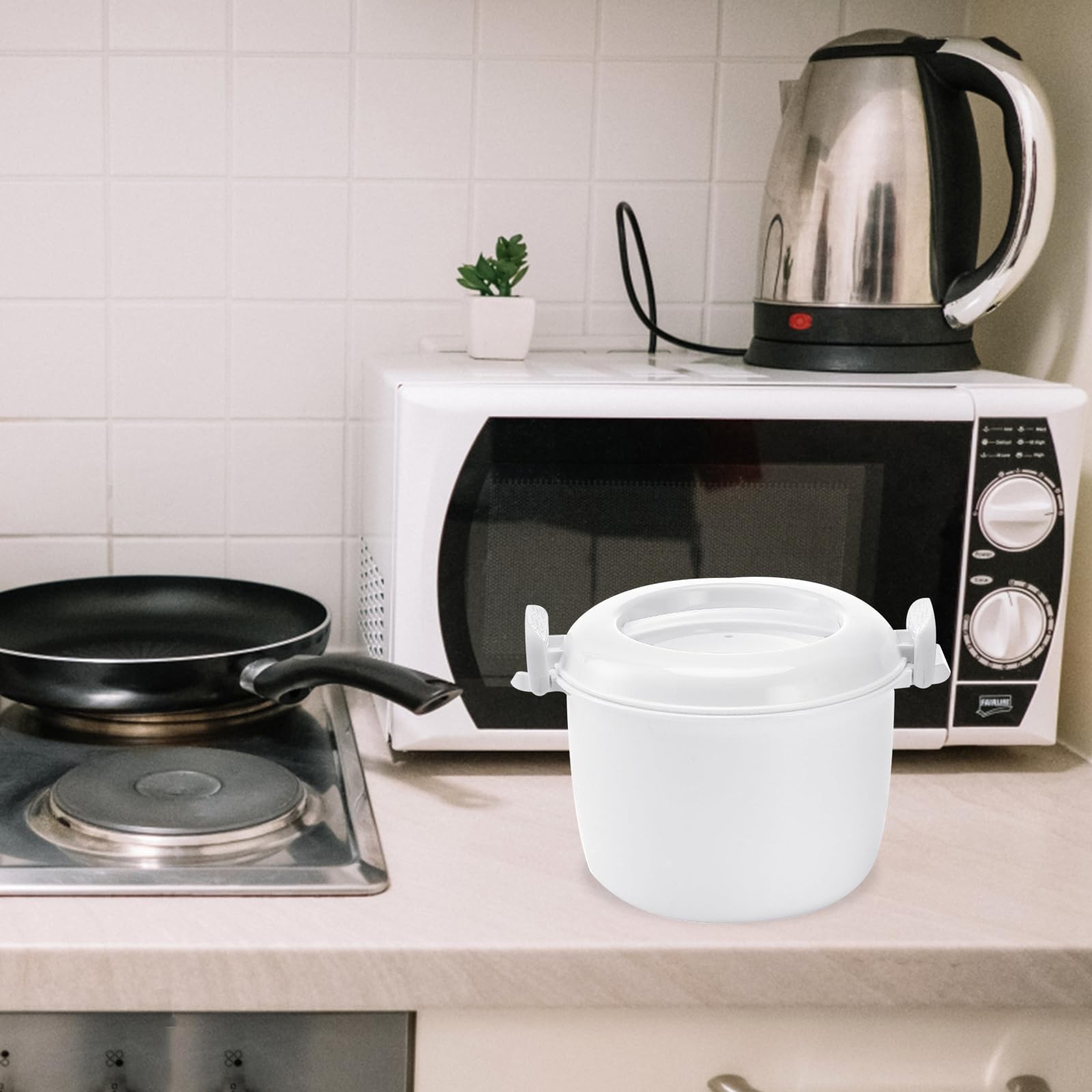 Microwave Rice Cooker Mini Steamer Maker Vegetable Pot Cookware Lid 18x18cm