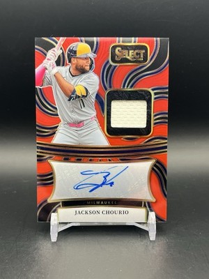 2025 Panini Select JACKSON CHOURIO Patch Auto #/49 Red Prizm AM-JC Brewers