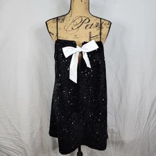 DIVIDED by H&M Size Large Crushed Velvet Sequin Sparkle Bow Detail Shift Dress