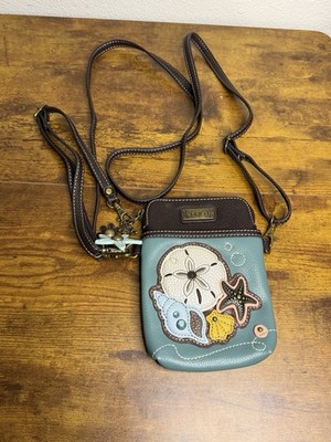 Chala Sanddollar Sea Shells Cellphone Crossbody Purse Adj Strap & Hang Tag EUC 