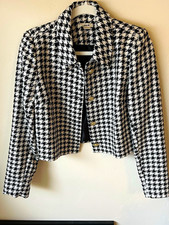 Jason Wu Black White Houndstooth Tweed Cropped Jacket Lined Size M