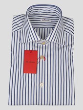 Kiton Blue White Cotton Shirt SKZ20 Man