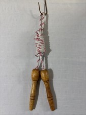 Vintage Wooden Handled White & Red Jump Rope 