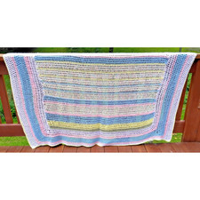 Crocheted Pastel Colored Baby Blanket Large 50" x 70" Bed Chair Lap Cover