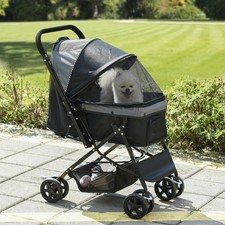 Image of PawHut Pet Stroller Dog Foldable Travel Carriage with Reversible Handle, Black