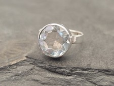 Bergkristall-Schmuck – 925 Sterling Silber Ring, facettiert, rund – klar