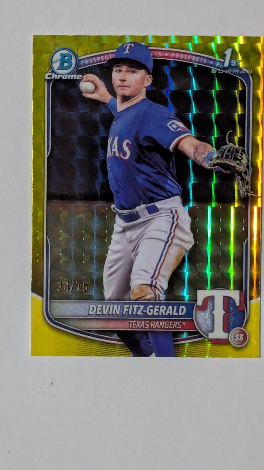 2025 Bowman Chrome Devin Fitz-Gerald #BCP-158 Yellow Geometric /75 RANGERS