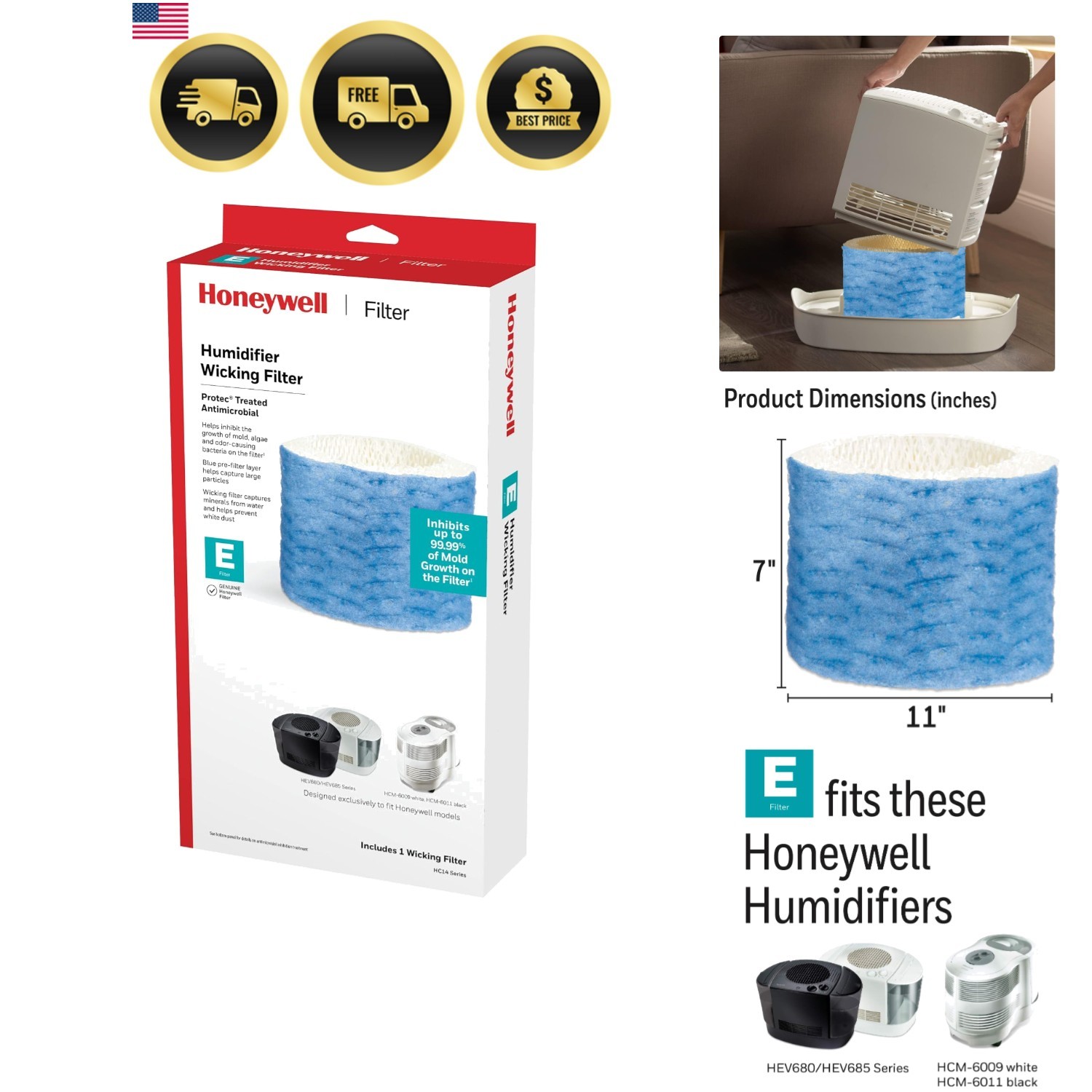 Wicking Filter Replacement E For Bedroom Nursery 1 Pack