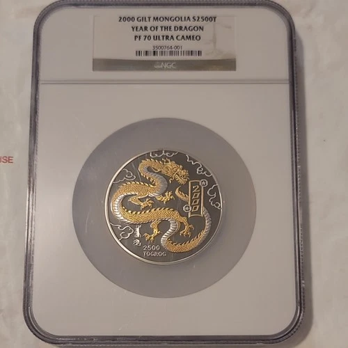 2000 Year of the Dragon Mongolia 2500 Togrog .999 Silver 5oz NGC PF70