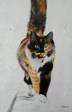 Original Cat Painting – Calico Cat Portrait – Acrylic on Canvas – Signed 2025
