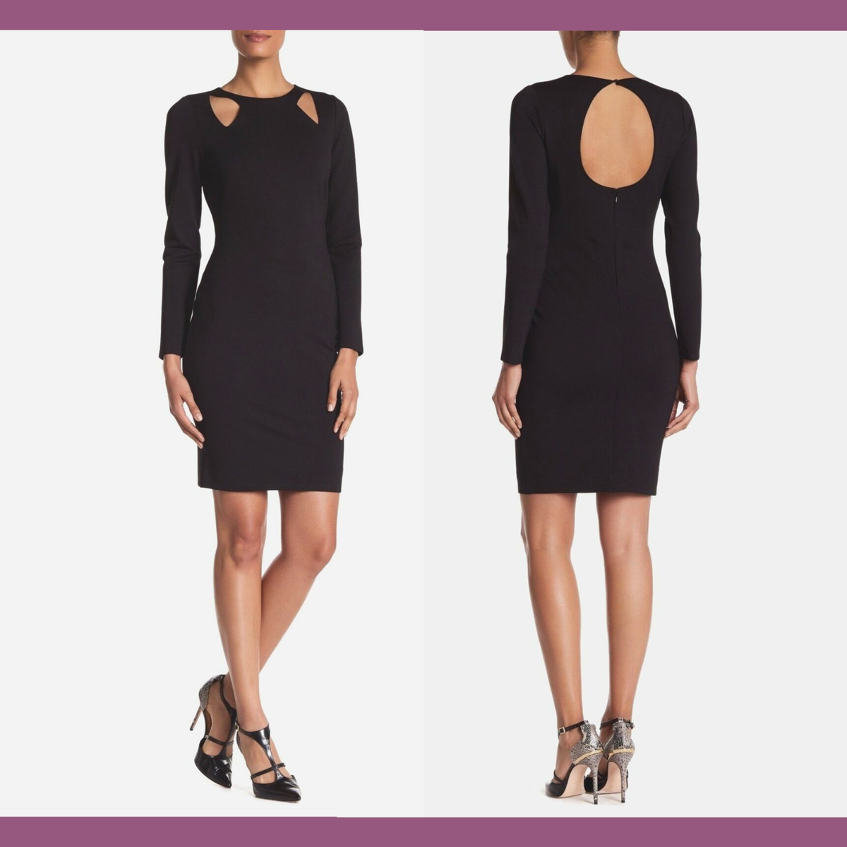 NWT Halston Heritage Long Sleeve Ponte Dress Black [SZ Medium