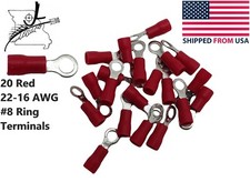 20x Red 22-16 AWG 8 Ring Terminal Wiring Wire Splice Crimp On Sleeved Insulated