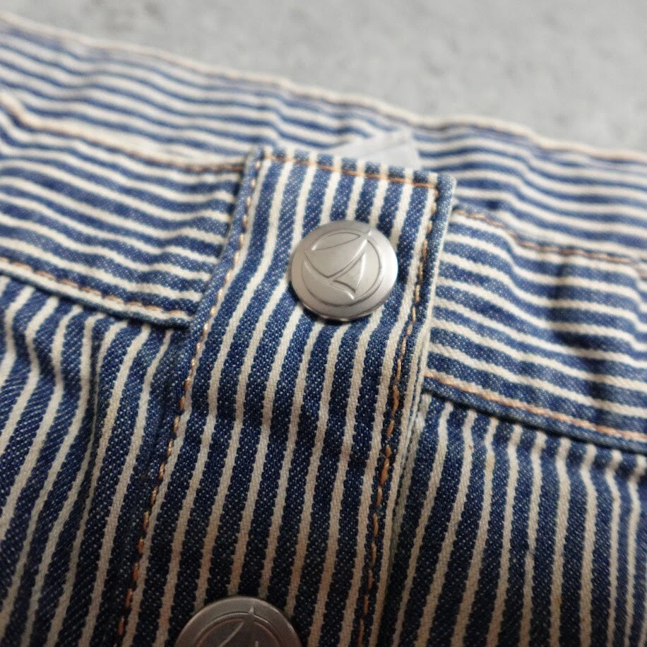 Falda Petit Bateau Niñas Talla 7 Blanco Azul Denim Rayas Plisado Botón Mosca! Foto 4 de 4