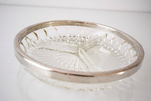 Vintage Mid Century Classic Schliff Kristall Silberrand Deko Glas Schale Schale - Bild 4 von 5