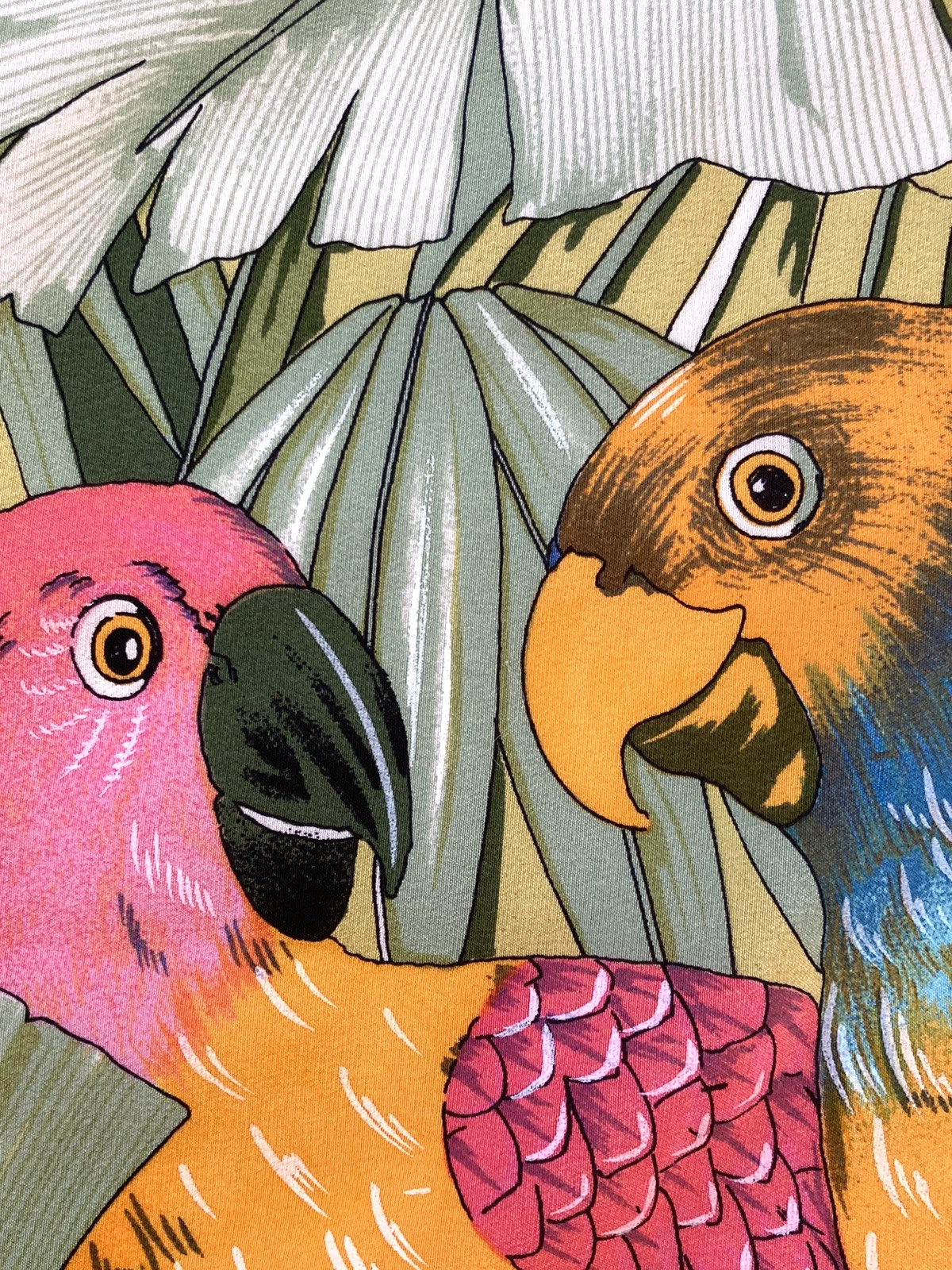 Christian Dior écharpe vintage 100% soie oiseaux colorés tropicaux 32