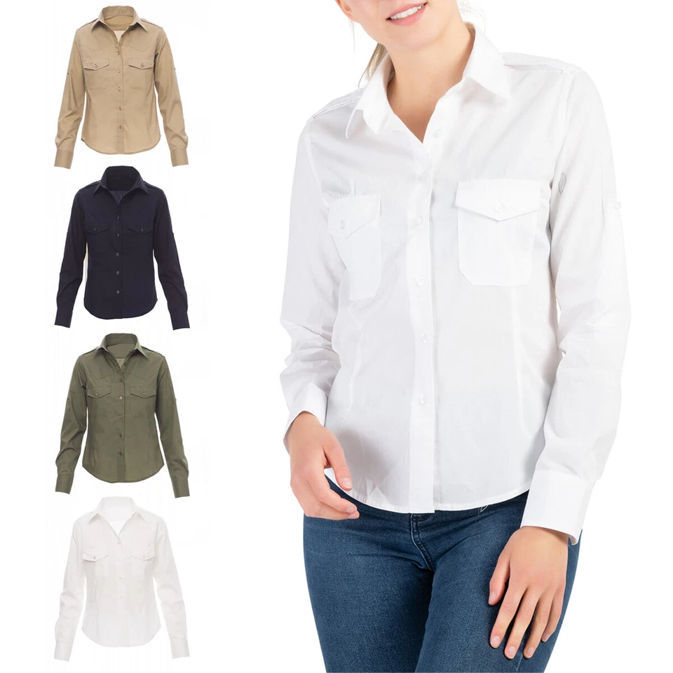 MIVARO Damen Safarihemd Hemd-Jacke Safaribluse mit Brusttaschen Arbeitshemd Oberteil