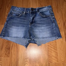 Indigo Rein Shorts Womens Blue Cut-Off Mid-Rise Zip Closure Stone Wash Dentin