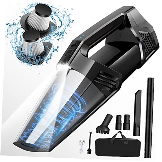 Cordless Handheld Vacuum with LED Light High Power Portable Car Cleaner Black