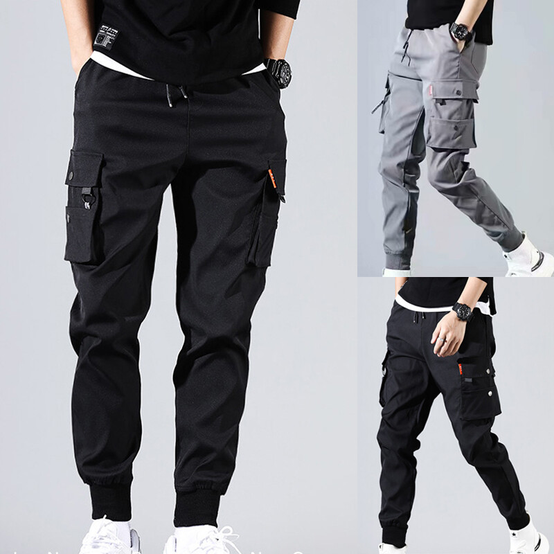 Men Loose Sports Casual Cargo Pants Streetwear Multi-pockets