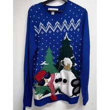 Jolly Sweaters Mens Ugly Christmas Drunk Drinking Snowman Beer Size M Blue