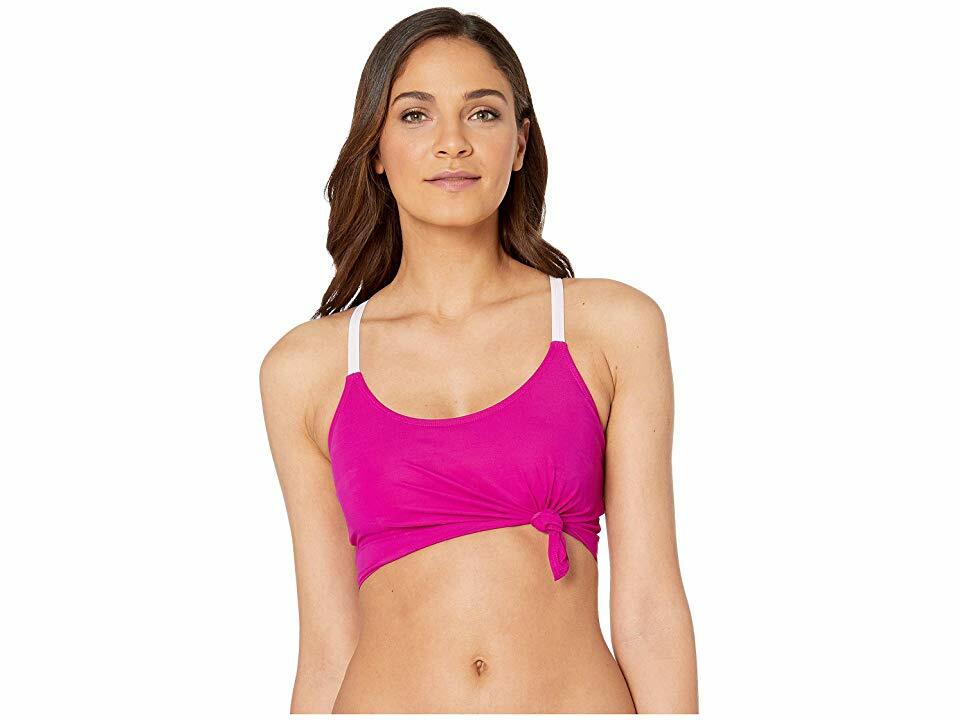 $250 Flagpole Womens Pink Scoop Neck Knotted Front Pullover Bikini Top Size L