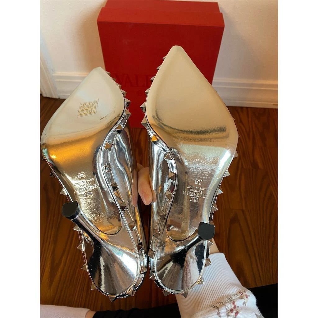 Valentino decolte donna argento Rockstud stiletto taglia 39 9 tacco formale