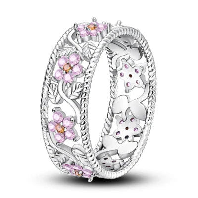 MULA Frauen Europäische Begonia Blume Finger Ring Rosa CZ Schmuck 925 Versilbert - Bild 1 von 4