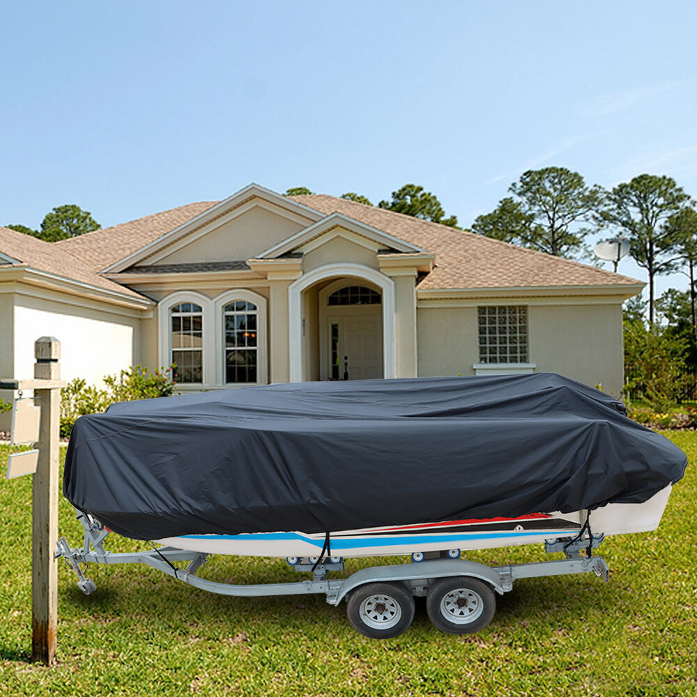 OutdoorLines Waterproof Boat Covers 12-14 Ft Long - Heavy Duty UV Resistant Trailerable Boat Covering For V Hull Tri Hull Bass Boat Runabout Boat Fish Ski Pro Style Fishing Boat Blue
