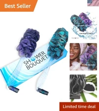 Luxury Loofah & Charcoal Back Scrubbers - 2-Pack with Long Handle for All