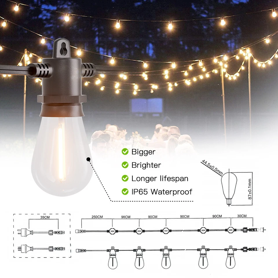 15.7M-157M Led Festoon String Lights Outdoor Dimmable Bulbs Xmas Wedding Party - image 4 of 4