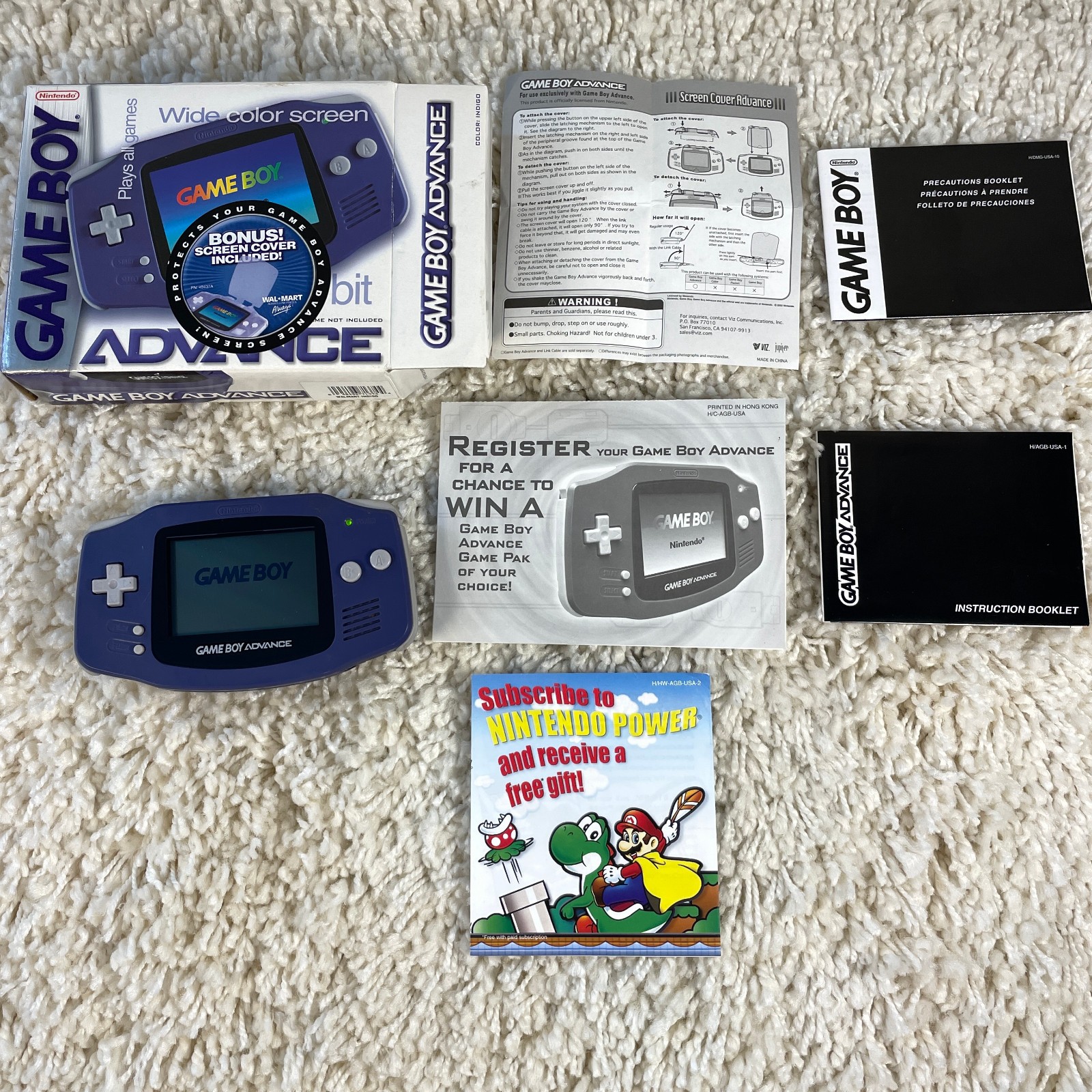 Nintendo Game Boy Advance AGB-001 Indigo Purple Handheld GBA Complete in Box CIB