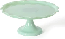 Vintage-Style Jadeite Glass Cake Stand with Ruffle Trim - 11" Decorative Pedesta